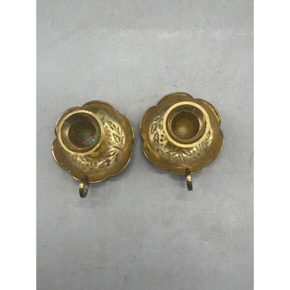 set of 2 Vintage Bedside Candlestick Portable holder made in India embossed READ - Picture 4 of 8